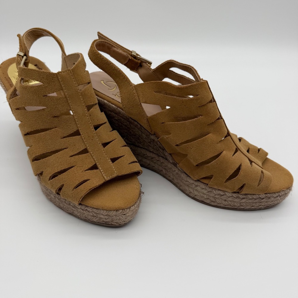 Kanna Tan Suede Caged Espadrille Wedge Sandals Made in Spain Womens Size 40 sz 9